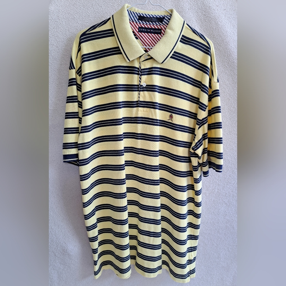 Men's Tommy Hilfiger Blue and Yellow Stripped Polo Shirt
